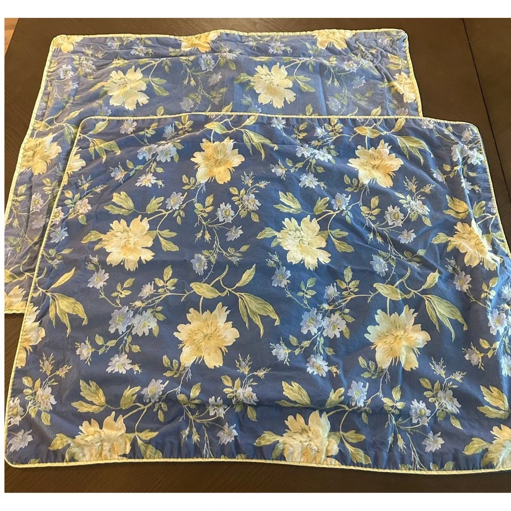 Pair of Laura Ashley Emilie Rose Floral Quilted‎ Pillow Shams King Cottagecore
